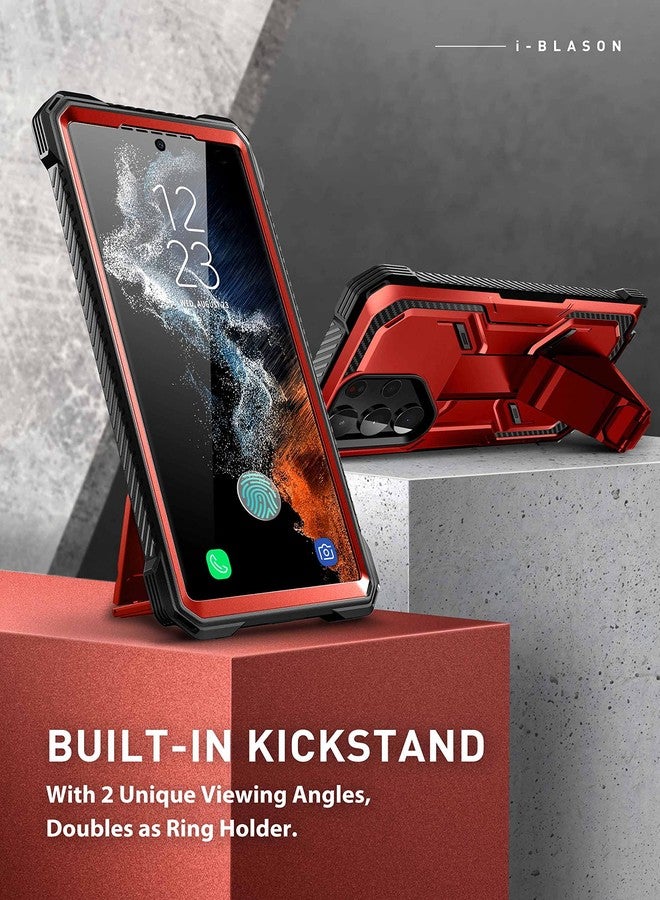 آي-بلاسون جراب i-Blason Armorbox مصمم خصيصًا لهاتف Samsung Galaxy S23 Ultra، مزود بمسند وحزام تثبيت، [إطاران أماميان] جراب متين يغطي كامل الجسم مع واقي شاشة مدمج [يدعم بصمة الإصبع] (أحمر) - Image 4